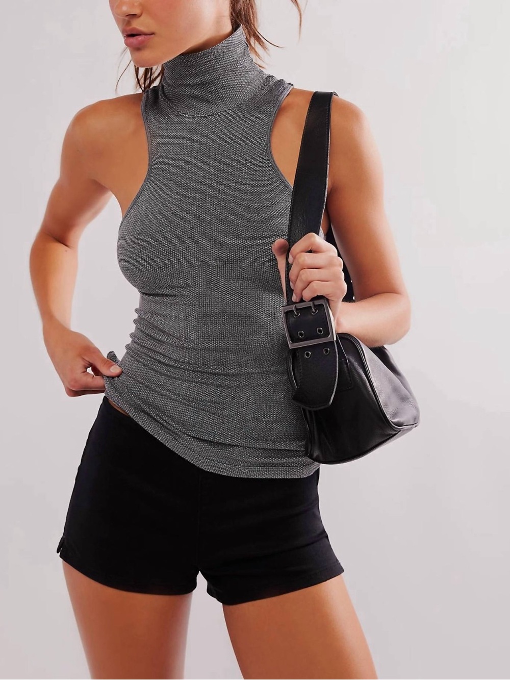 Free People Sleeveless Mock Neck Women's Tank in Charcoal Gray